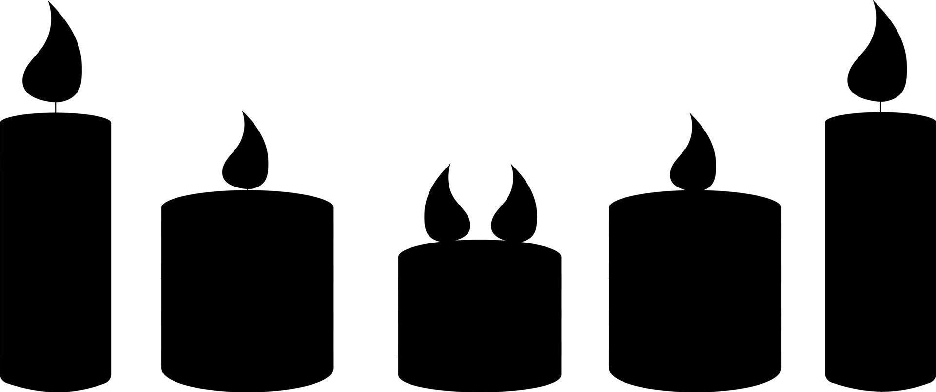 Silhouette of a set of candles. Burning cute wax and paraffin scented candles.Candles decor for home vector