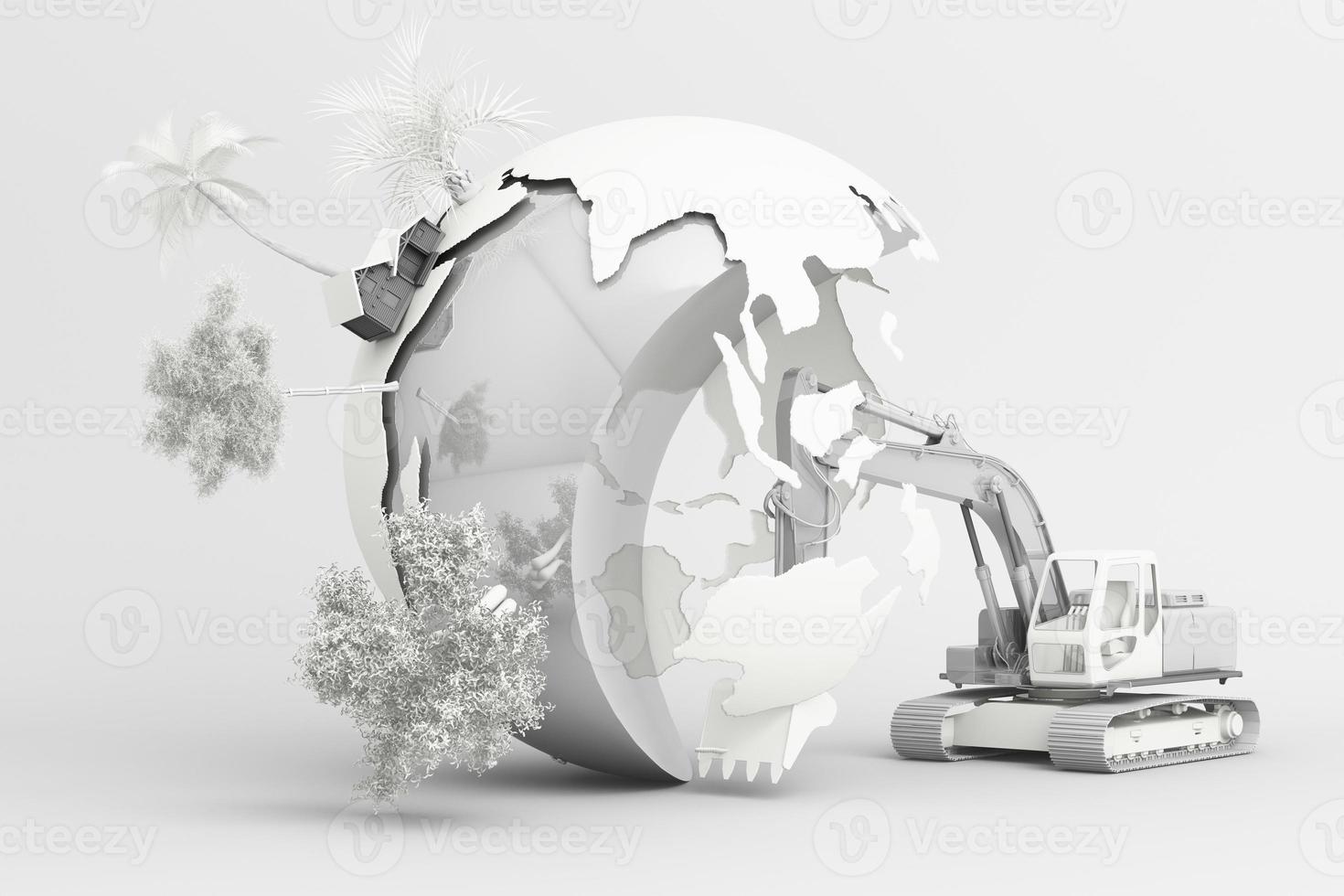 The world is being destroyed by human's hand. 3d rendering photo