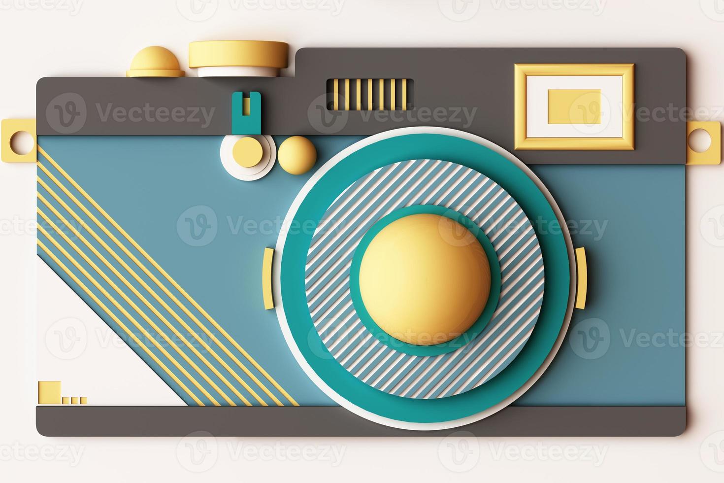 Design with composition the camera of geometric memphis style shapes in pastel tone. 3d rendering illustration photo