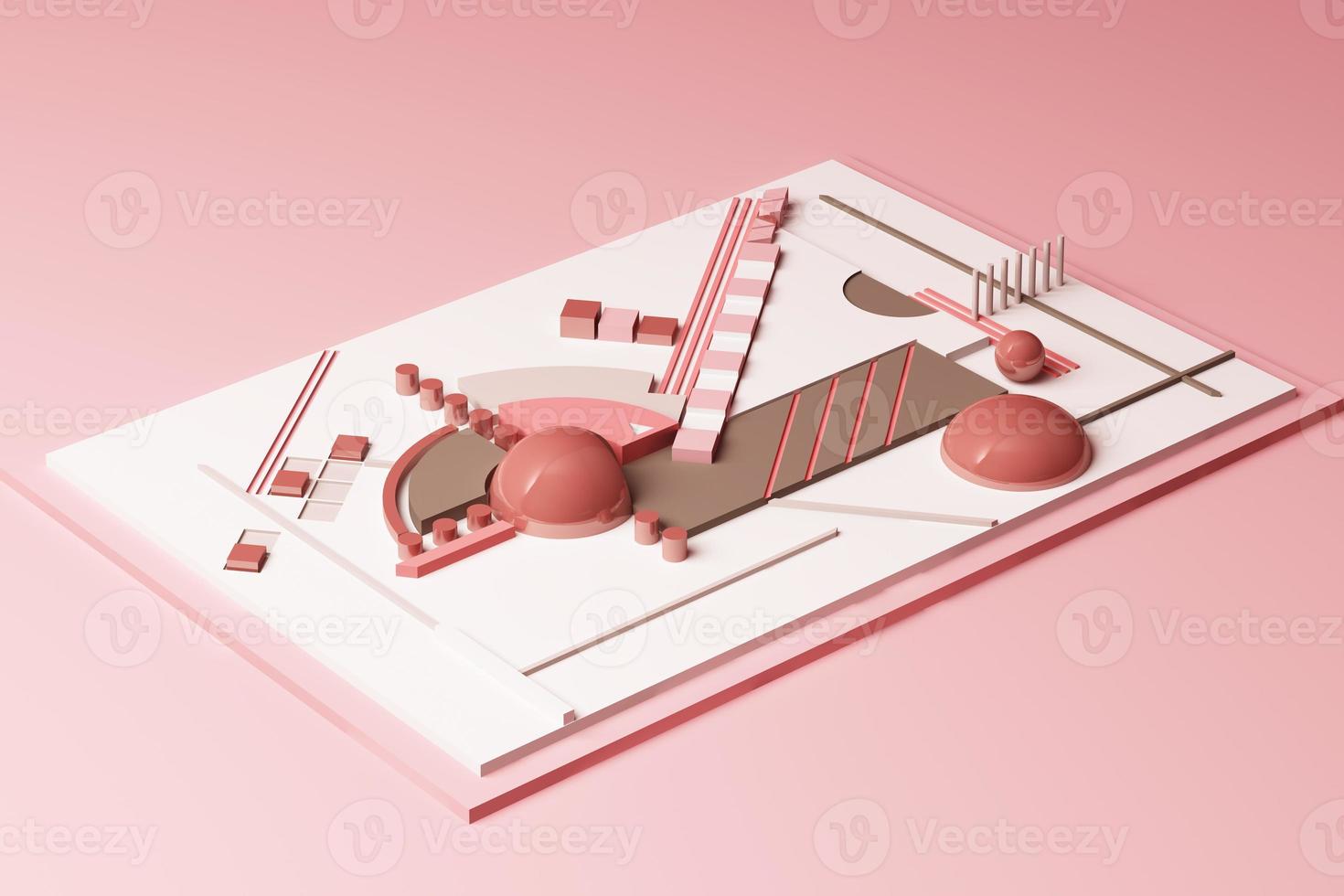 Design with composition of geometric memphis style shapes in pastel tone. 3d rendering illustration photo