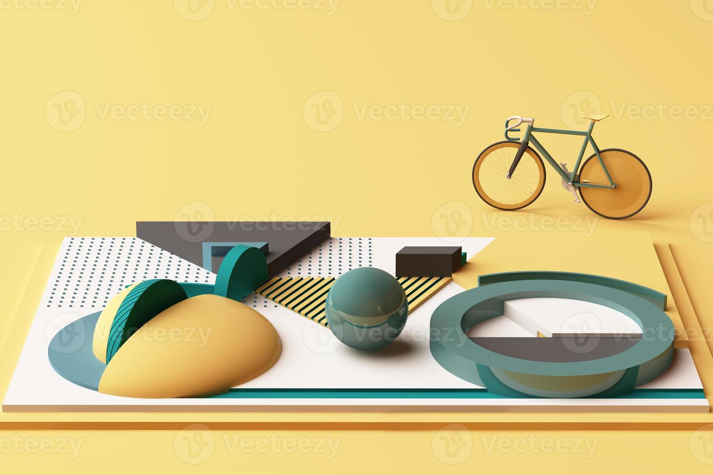 forma geométrica del concepto de deporte de bicicleta en tonos naranja y pastel. representación 3d foto