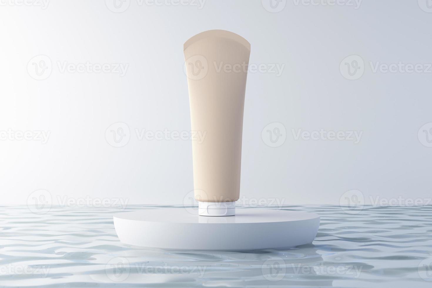 cosmetic product mockups on geometric podiums. Background and geometric shape on the water for presentation of cosmetic realistic 3d rendering photo