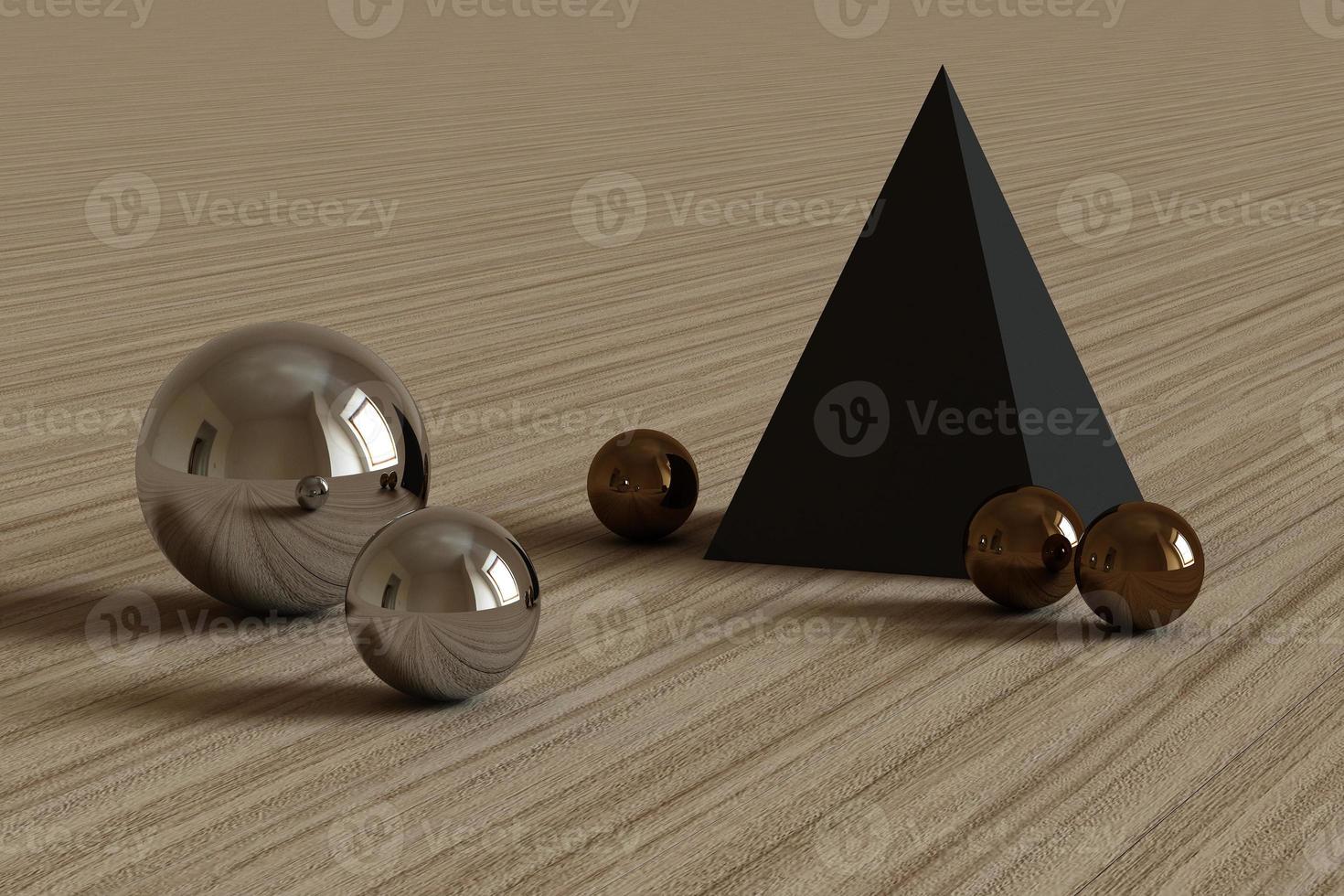 Geometric shapes with environment reflected on sphere. 3d rendering photo