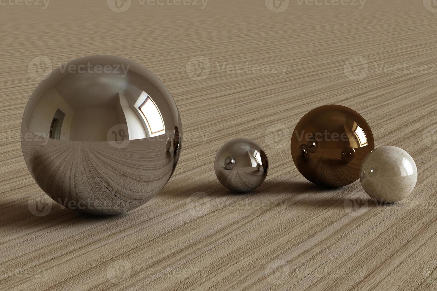 Geometric shapes with environment reflected on sphere. 3d rendering photo