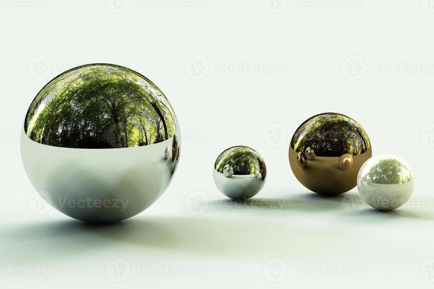 Geometric shapes with environment reflected on sphere. 3d rendering photo