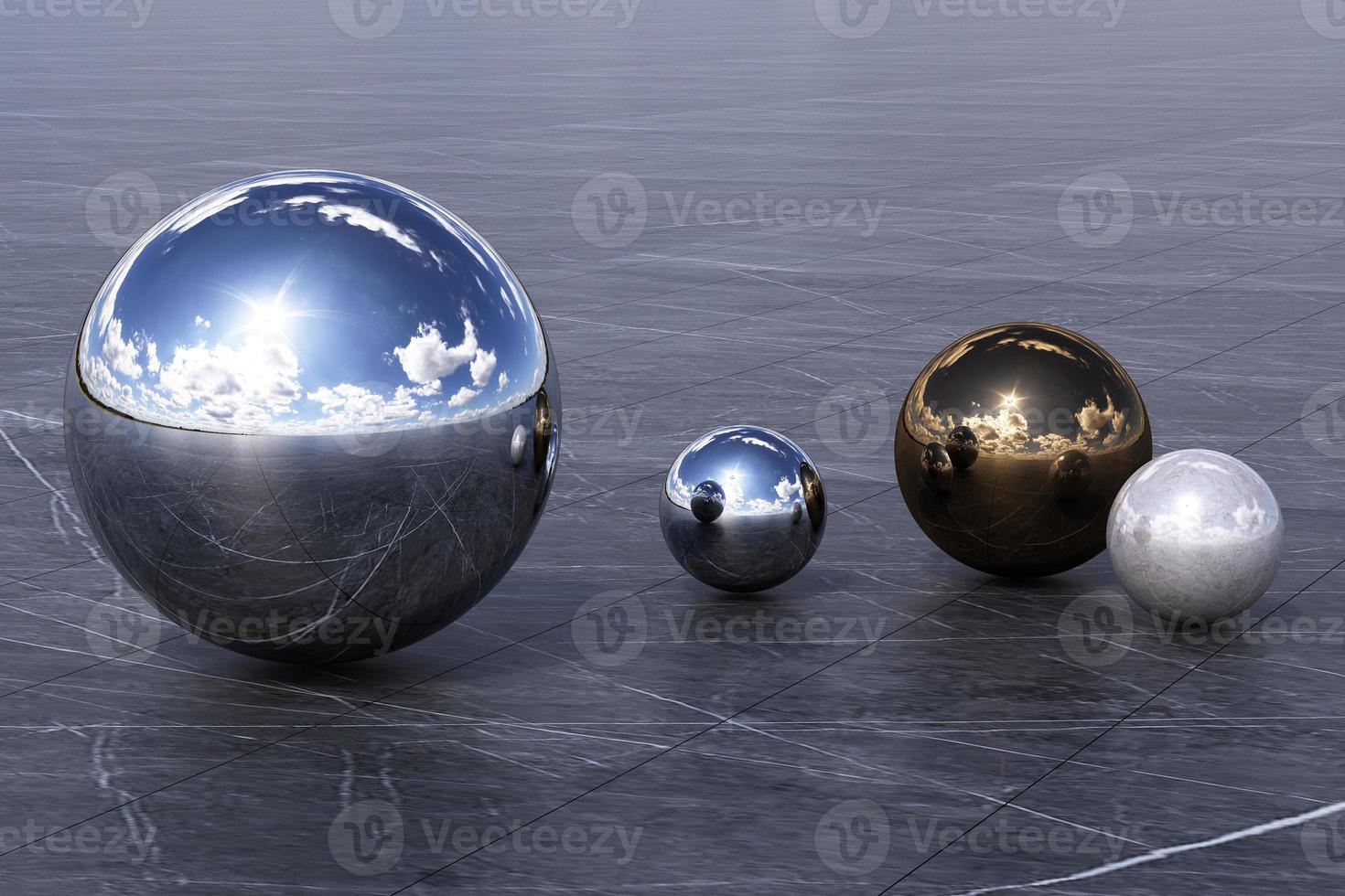 Geometric shapes with environment reflected on sphere. 3d rendering photo