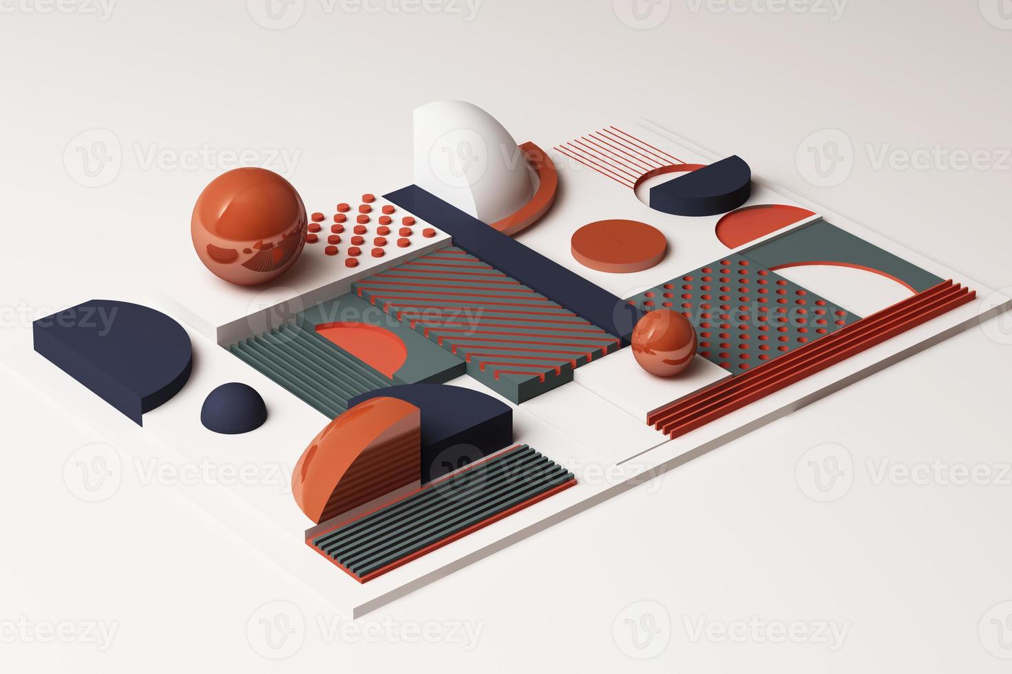 Design with composition of geometric memphis style shapes in pastel tone. 3d rendering illustration photo