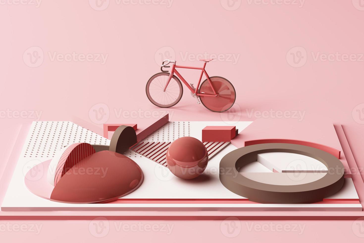 Geometric Shape of Bike Sport Concept in orange and pastel colour tone. 3d Rendering photo