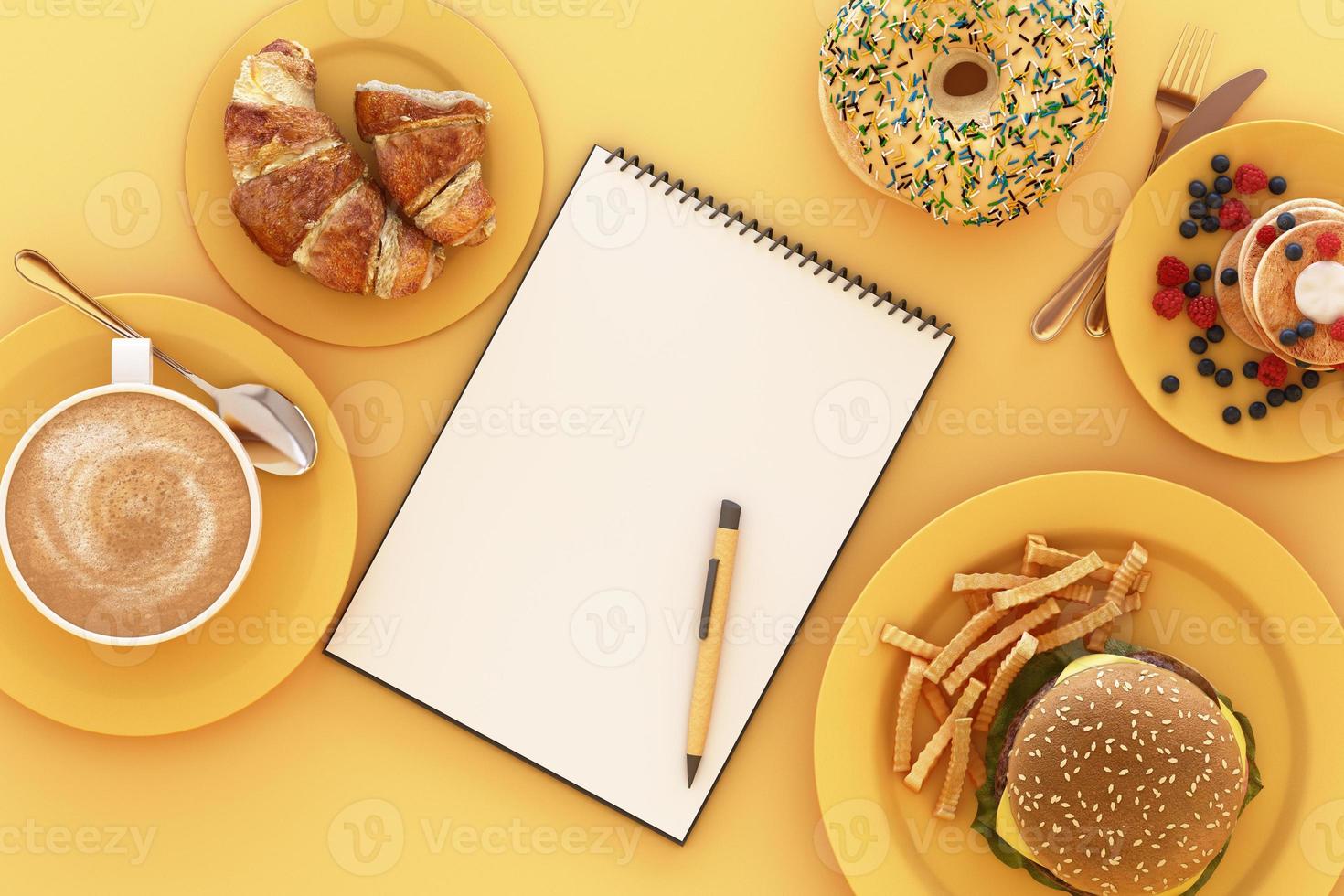food and sweet on pastel background 3d rendering photo