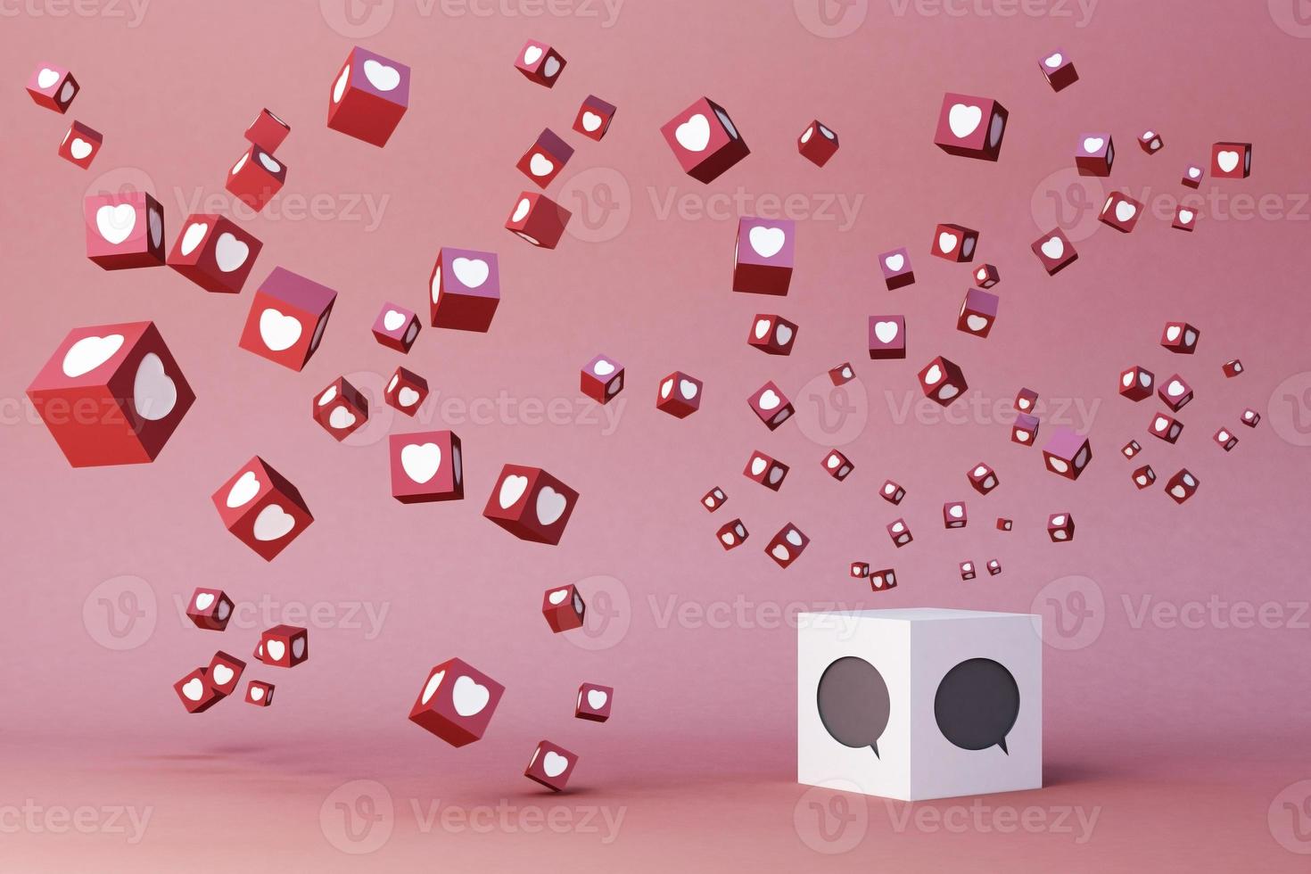 Heart Emoji and icon box. 3d rendering photo