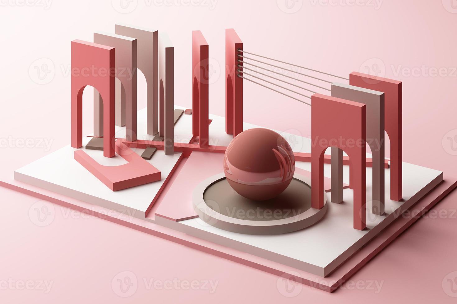 3d rendering geometric composition in pastel color. photo