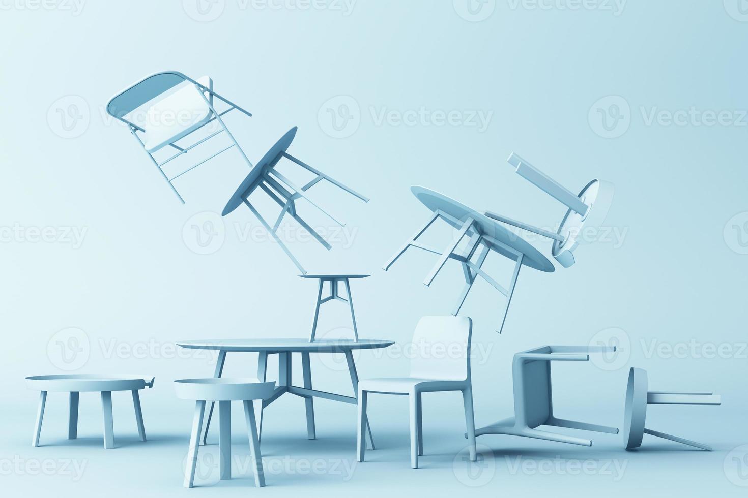 A lot of Chairs and coffee table in pastel tone. 3d rendering photo