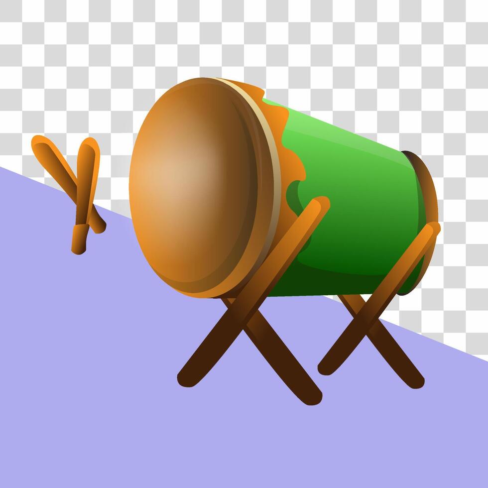 3d vector hd green drum mosque with stick drum Premium Vector