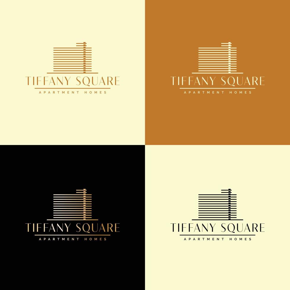 plantilla de logotipo vectorial para negocios de bienes raíces - ícono abstracto de verano y vacaciones y emblema para alquileres de vacaciones, servicios de viaje, spas tropicales y apartamentos. diseño de logotipo cuadrado tiffany vector