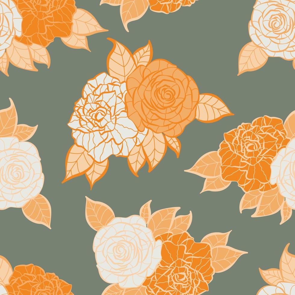 moderno diseño de patrones sin fisuras de flores de rosas tropicales. de patrones sin fisuras con flores y hojas de primavera. fondo dibujado a mano. patrón floral para papel tapiz o tela. azulejo botánico. vector