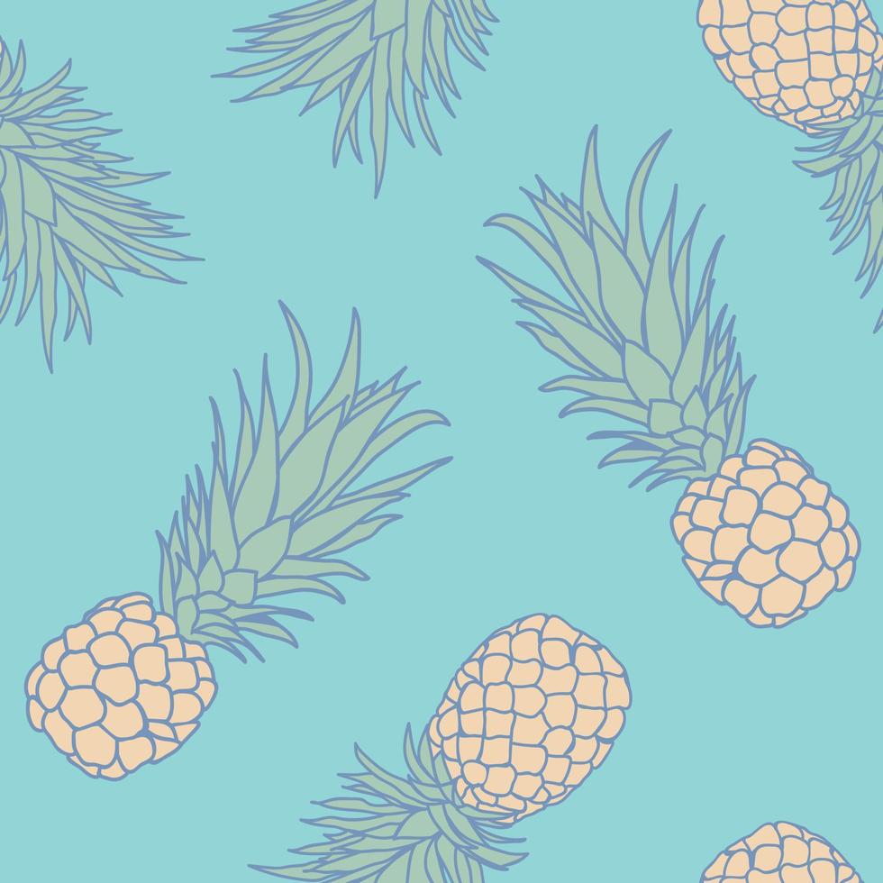 Pineapple tropical seamless pattern background. Tropical nature wrapping paper or textile design. Beautiful print with hand-drawn exotic fruits. vector