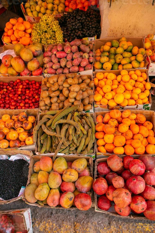 Fresh fruits and vegetables at the local market in Lima, Peru. Market vegetables sold by local farmers. photo