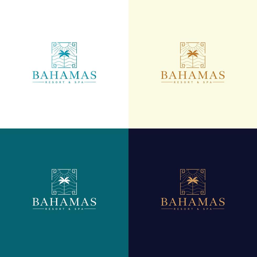 Vector logo template with palm tree - abstract summer and vacation icon and emblem for vacation rentals, travel services, tropical spas and beauty studio. Bahamas resort and spa logo design