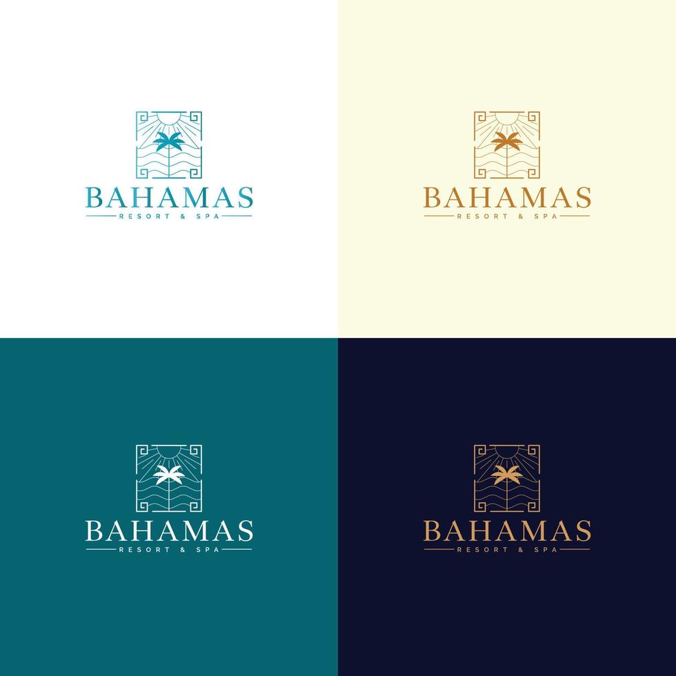 plantilla de logotipo vectorial con palmera - icono abstracto de verano y vacaciones y emblema para alquileres de vacaciones, servicios de viaje, spas tropicales y estudio de belleza. diseño de logotipo de resort y spa de bahamas vector