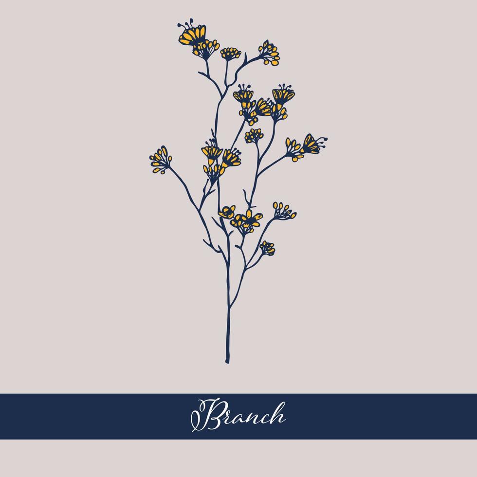 Wild Branch flower design isolated object. Hand-drawn element. vector