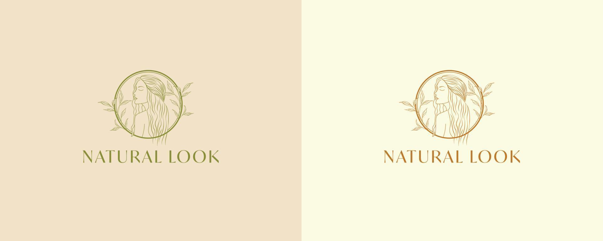 Beauty face woman. Cosmetic, spa, yoga, skin care, flat modern vector illustration. Minimal style logo and branding vector design template. Natural Look logo design