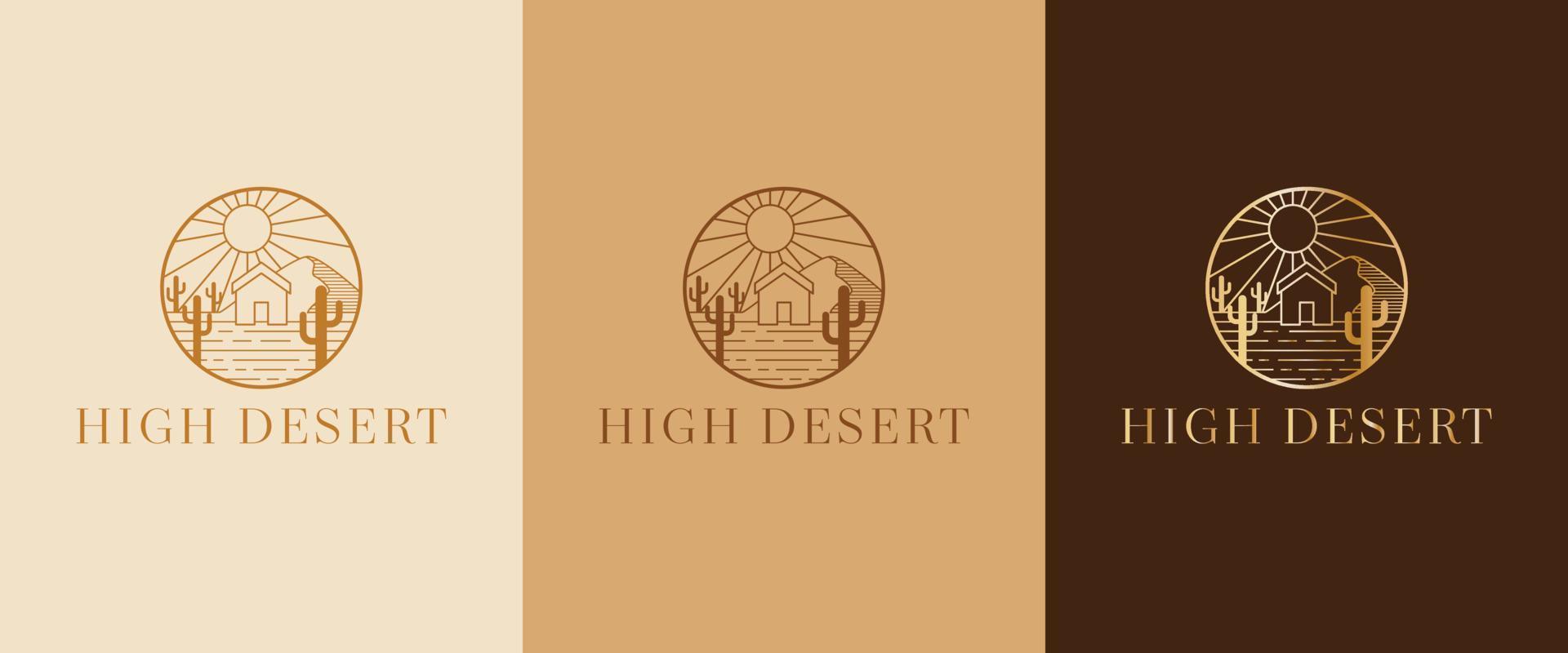 plantilla de logotipo vectorial con emblema de viaje - ícono abstracto de verano y vacaciones y emblema para alquileres de vacaciones, servicios de viaje, spas tropicales y estudio de belleza. diseño de logotipo de desierto alto vector