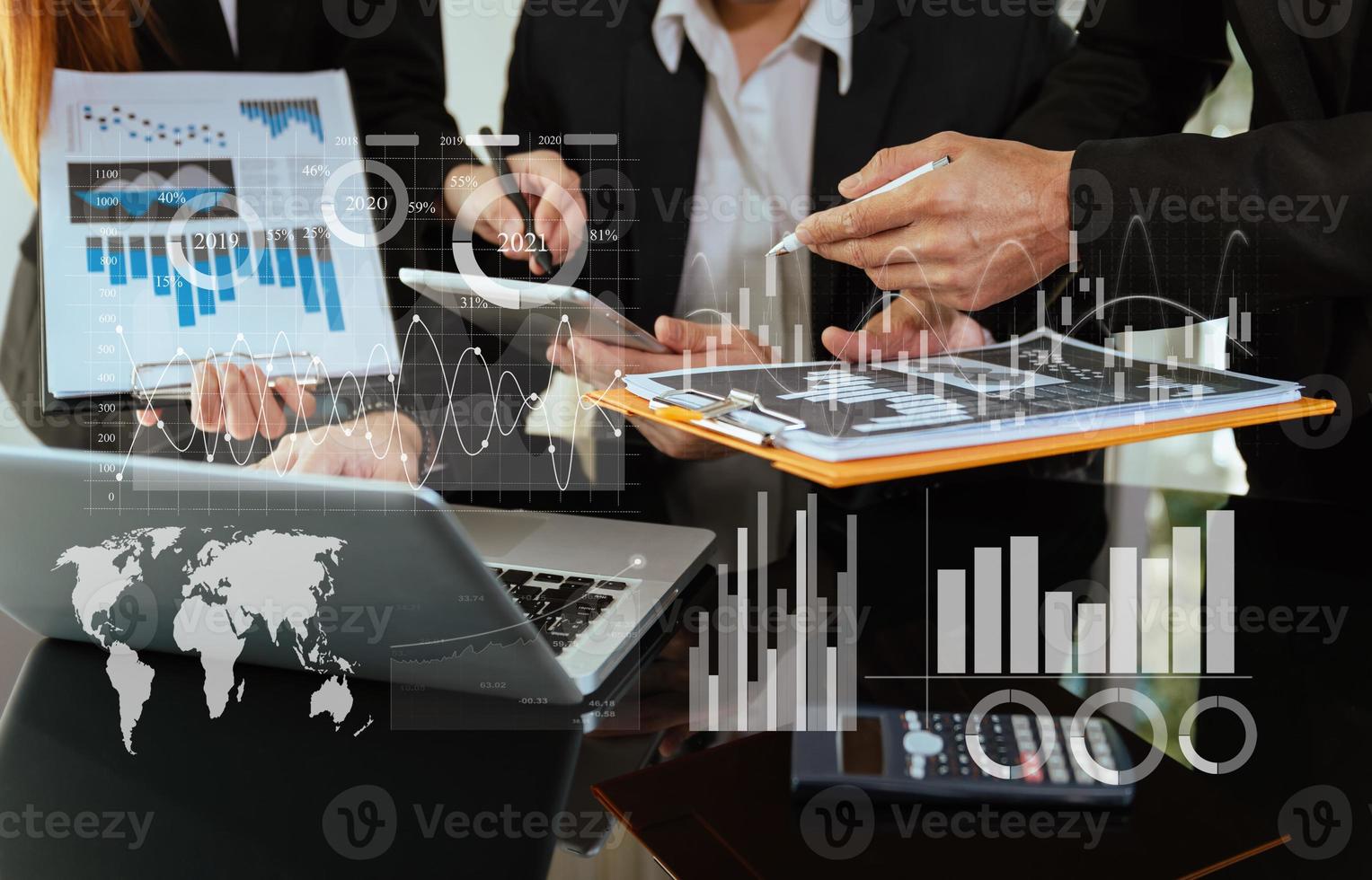 Data Management System with Business Analytics concept. business team hands working with provide information for Key Performance Indicators and marketing photo