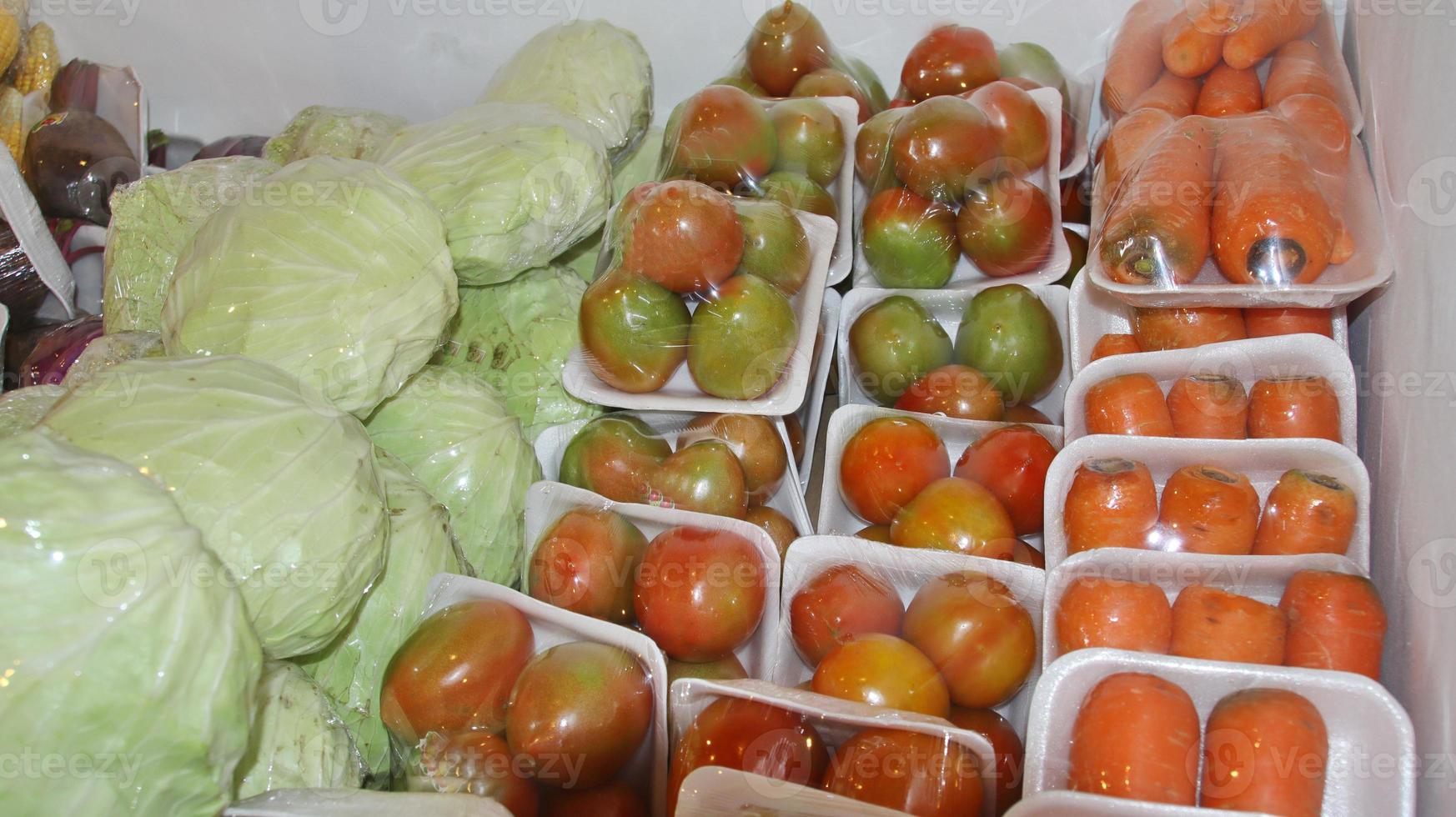 vegetables in supermarkets, neatly wrapped in plastic photo