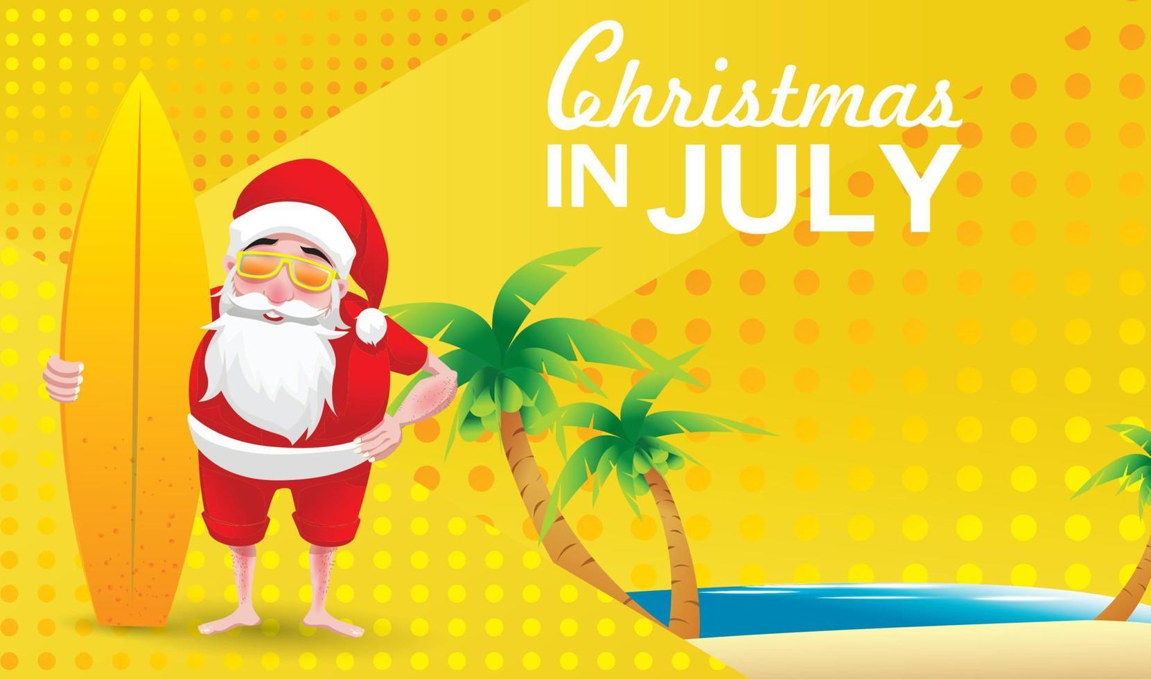 Christmas in June, July, August, for poster, marketing, advertising, summer sale, greeting card. santa in summer with copy space for text vector