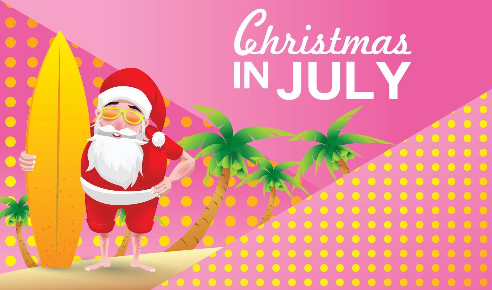 navidad en junio, julio, agosto, para carteles, marketing, publicidad, venta de verano, tarjeta de felicitación. santa en verano con espacio para copiar texto vector