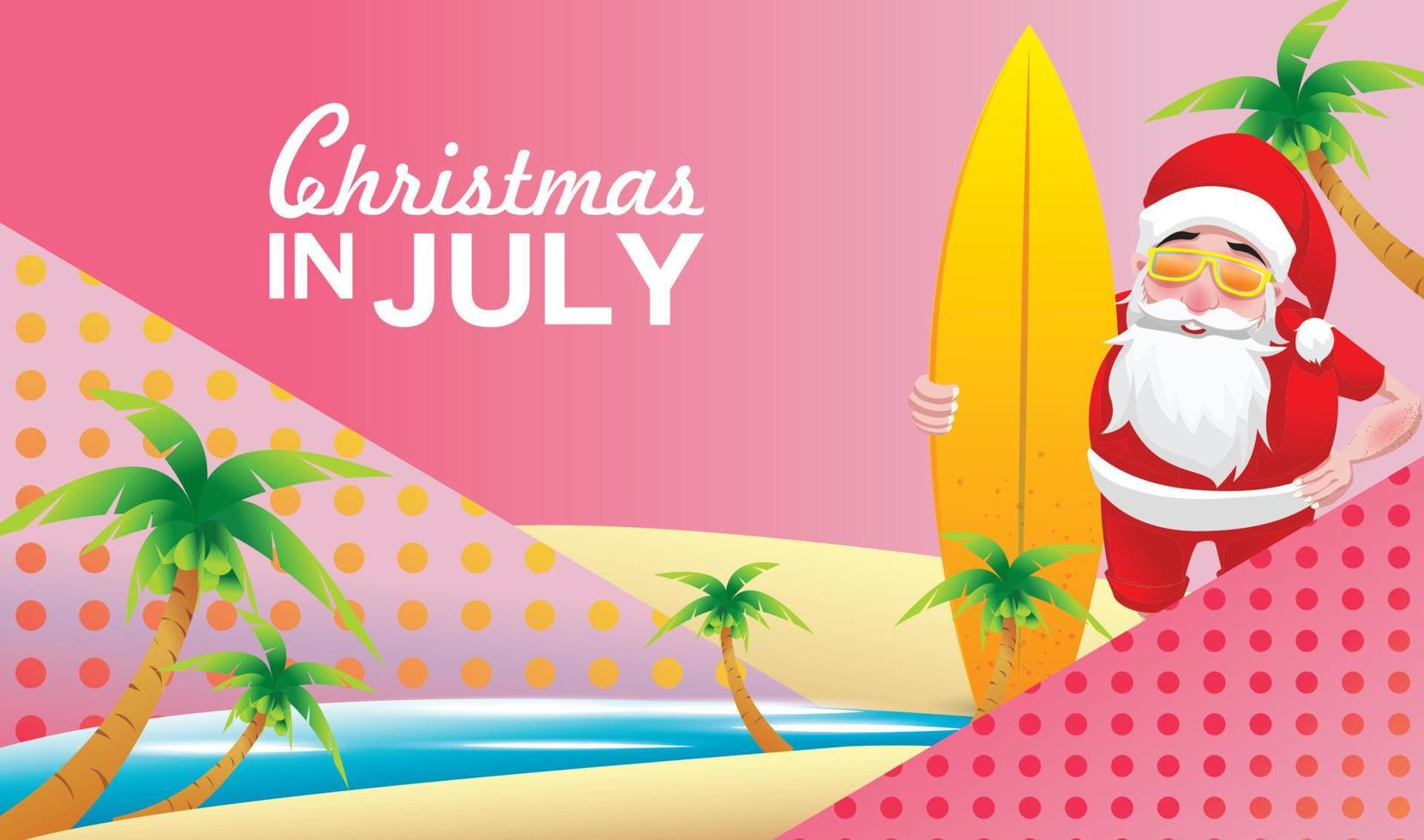 Christmas in June, July, August, for poster, marketing, advertising, summer sale, greeting card. santa in summer with copy space for text vector