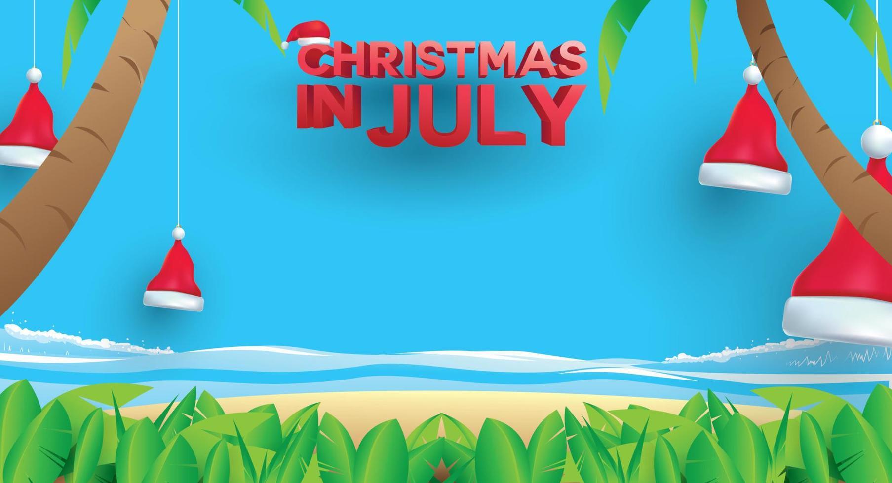 Christmas in June, July, August, for poster, marketing, advertising, summer sale, greeting card. santa in summer with copy space for text vector