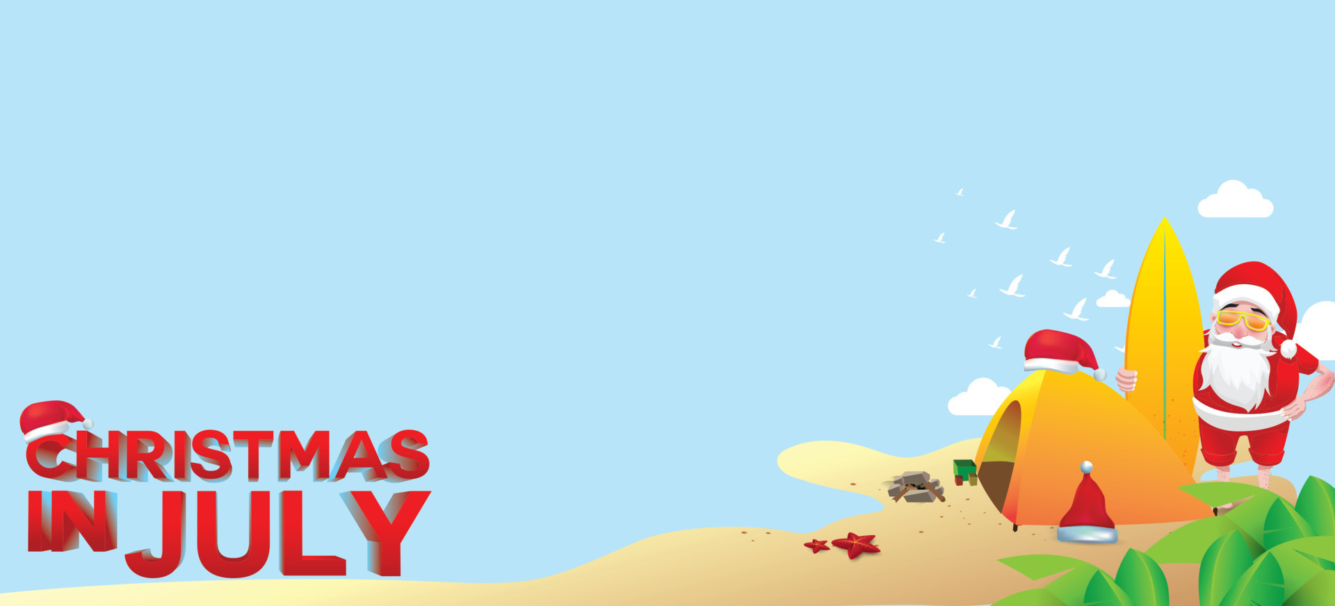 Christmas in June, July, August, for poster, marketing, advertising