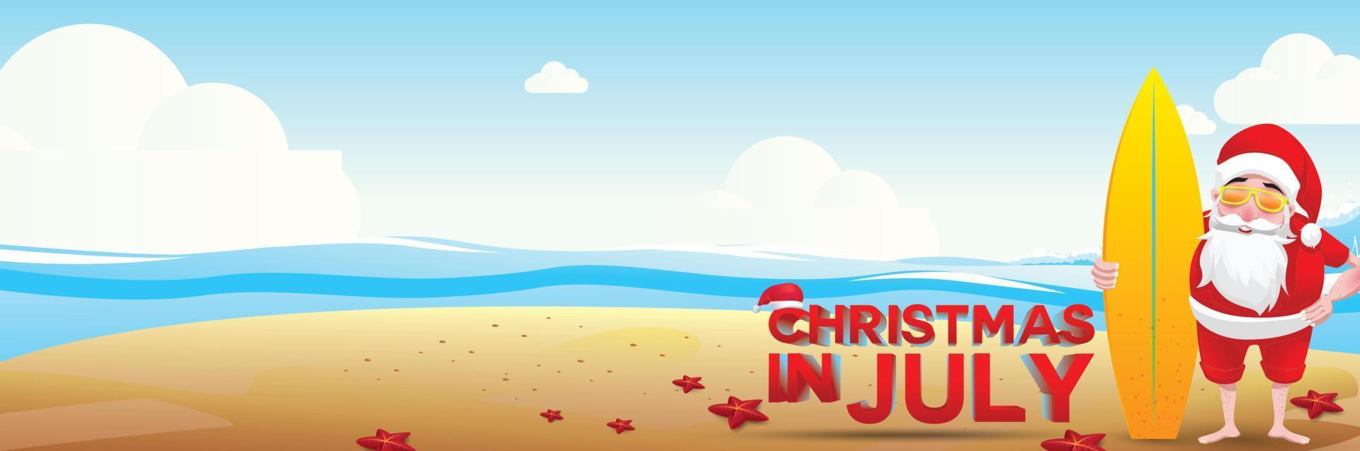 navidad en junio, julio, agosto, para carteles, marketing, publicidad, venta de verano, tarjeta de felicitación. santa en verano con espacio para copiar texto vector