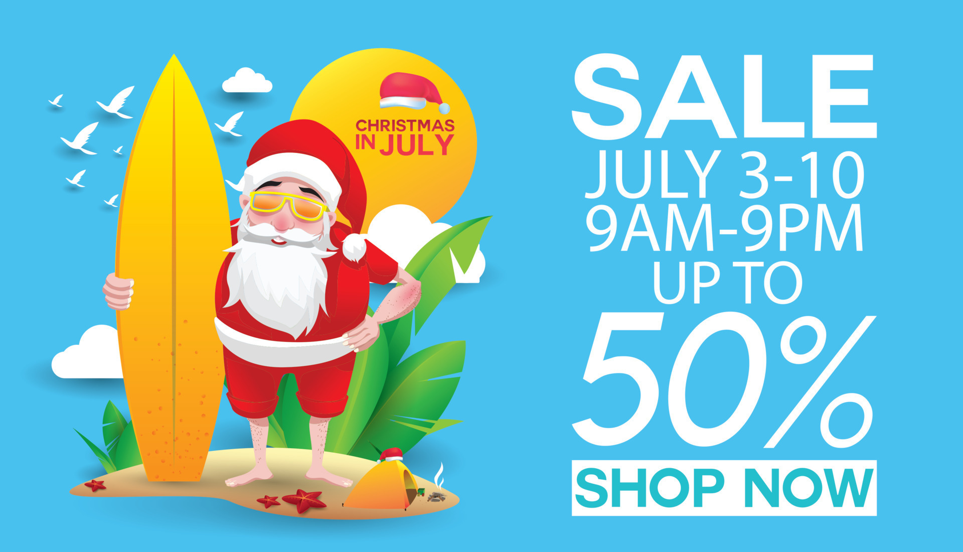 Christmas in June, July, August, for poster, marketing, advertising