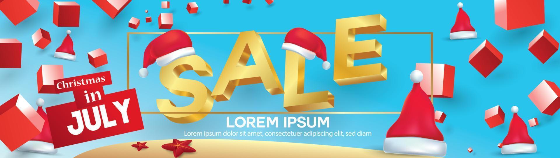 Christmas in June, July, August, for poster, marketing, advertising, summer sale, banner in summer with copy space discount offer vector