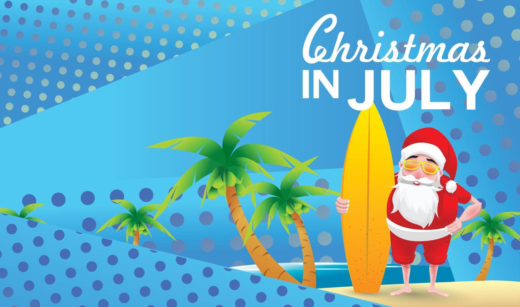 Christmas in June, July, August, for poster, marketing, advertising, summer sale, greeting card. santa in summer with copy space for text vector