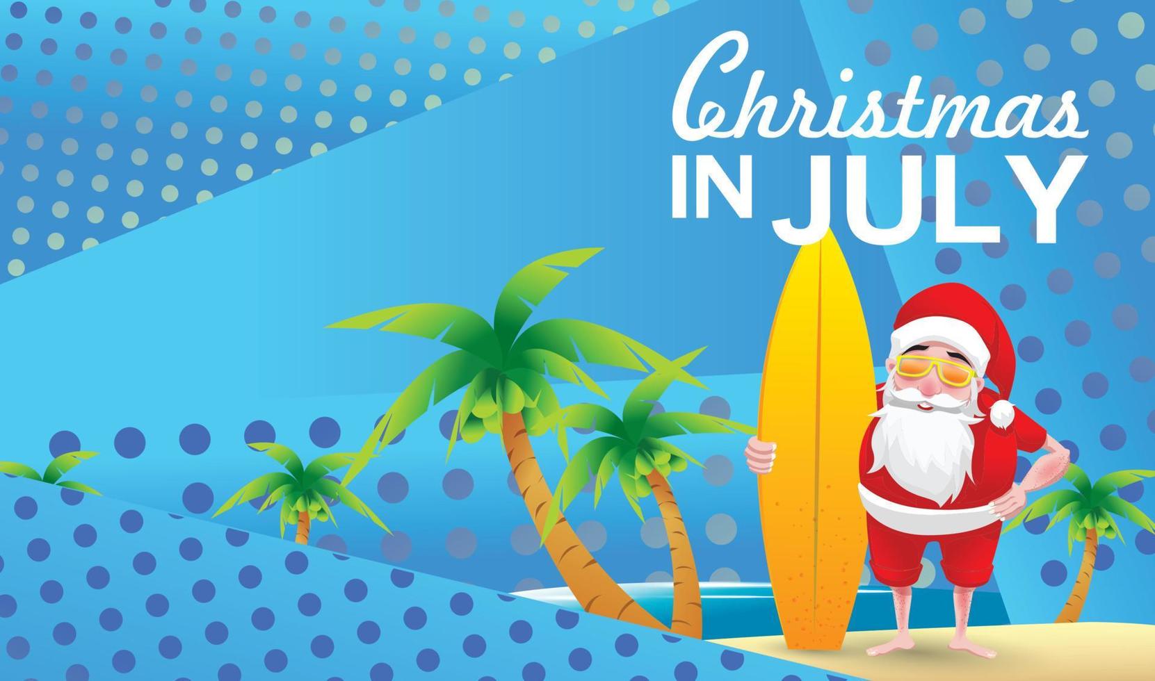 navidad en junio, julio, agosto, para carteles, marketing, publicidad, venta de verano, tarjeta de felicitación. santa en verano con espacio para copiar texto vector