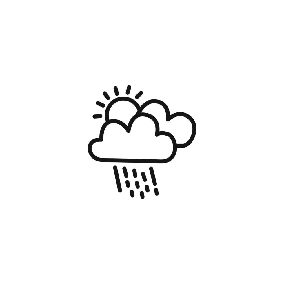 surprised weather cloud with sun and rain outline icon vector