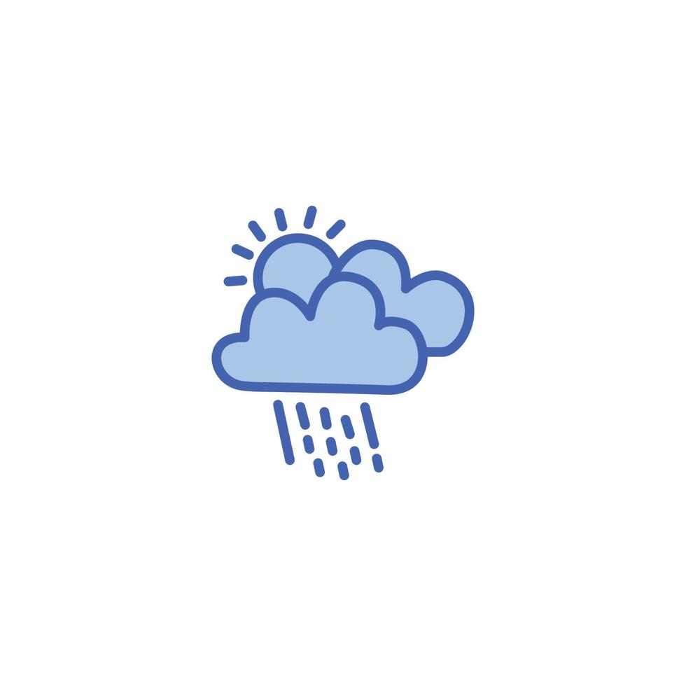 surprised weather cloud with sun and rain outline icon vector