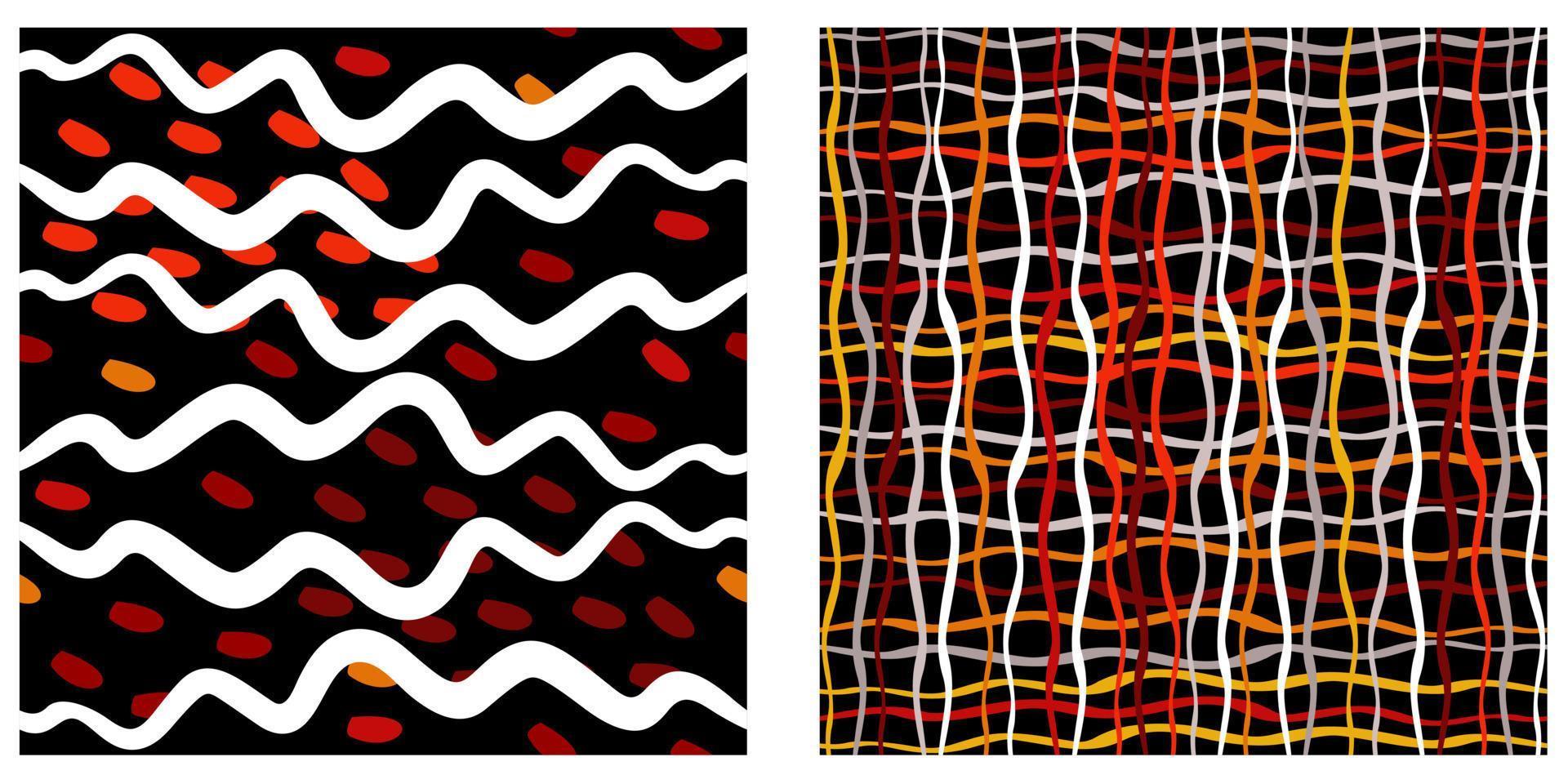 conjunto vectorial de dos patrones abstractos en colores negro, blanco y rojo. vector