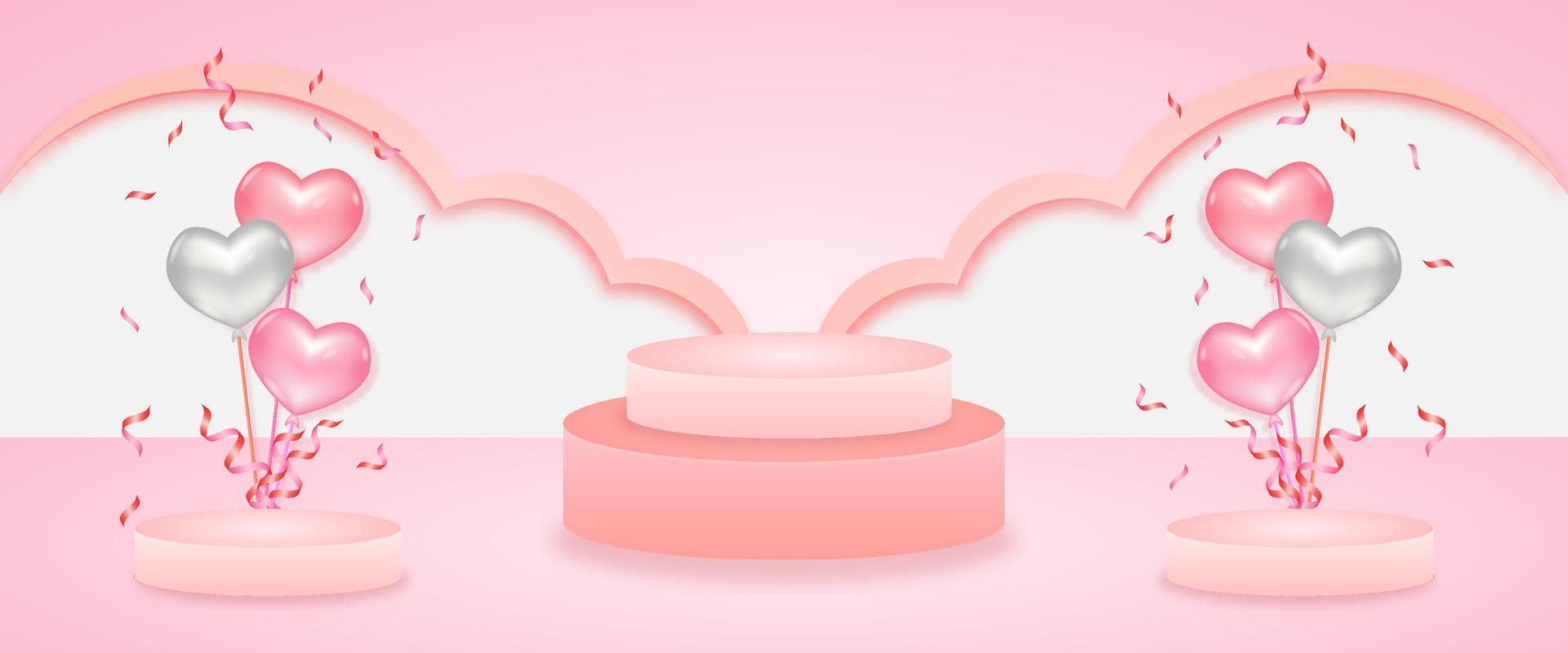 Escena de escenario de producto dulce moderno abstracto con podio de cilindro vacío de composición para fondo abstracto cosmético de producto. maqueta de forma geométrica en colores pastel rosa globo. vector