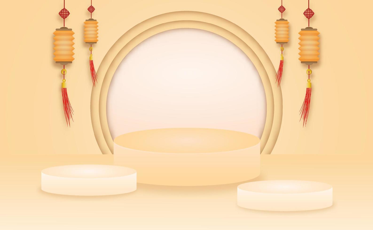 Escena de escenario de producto dulce moderno abstracto con podio de cilindro vacío de composición para fondo abstracto cosmético de producto. maqueta de forma geométrica en colores pastel naranja y lámpara. vector