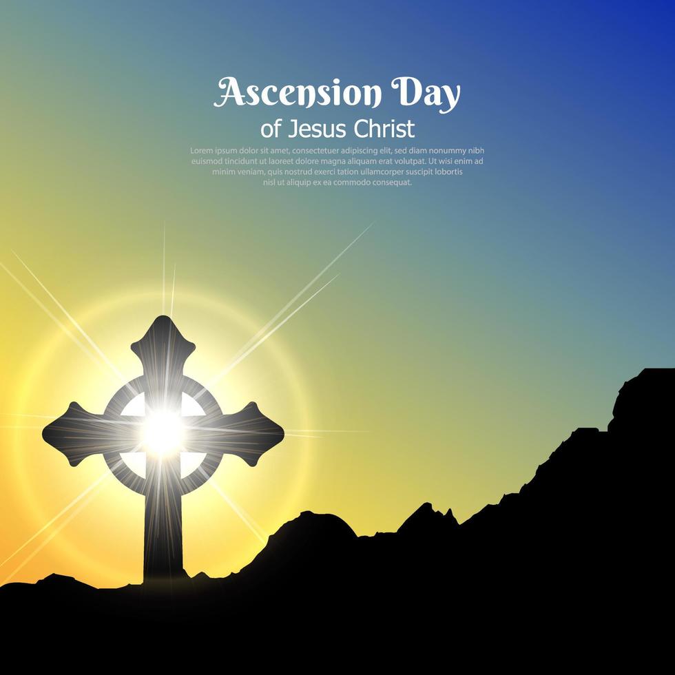 maravilloso diseño del día de la ascensión de jesucristo con vector de fondo de puesta de sol