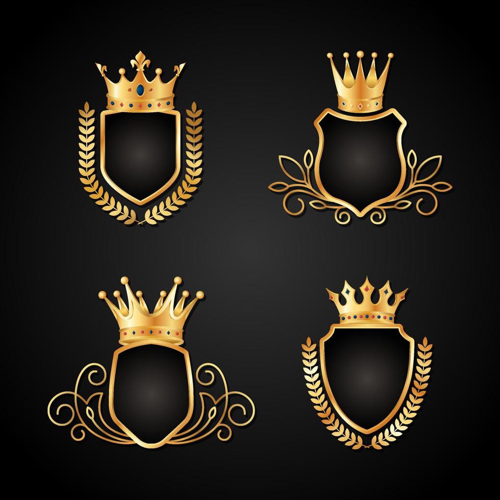 conjunto de logotipo de corona dorada con escudo vector