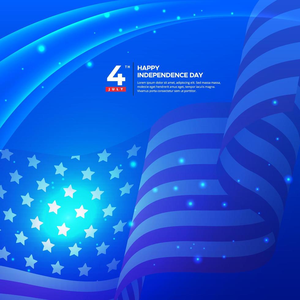 brillante fondo de diseño del día de la independencia americana con bandera ondulada y formas. 4 de julio día de la independencia americana vector