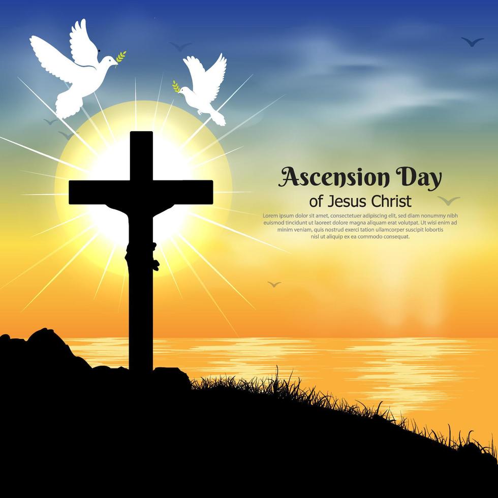 Elegant Ascension Day of Jesus Christ design with sunset background vector