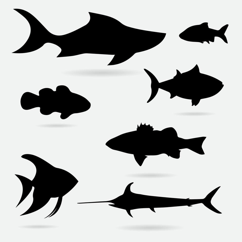 colección de ilustración de vector de silueta de peces de mar.