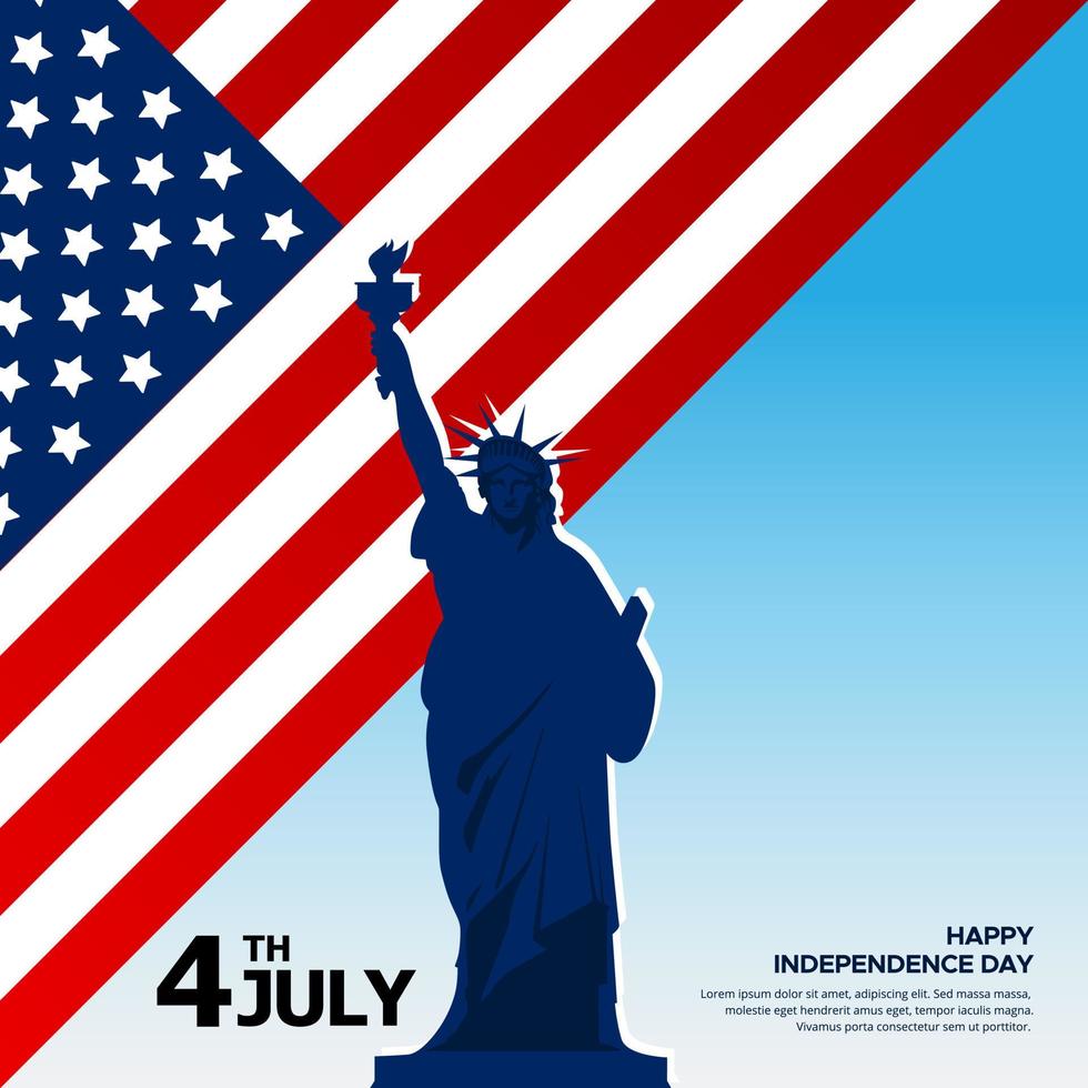 Celebrating America Independence Day background with flag and landmark statue. 4th of July American independence day design vector