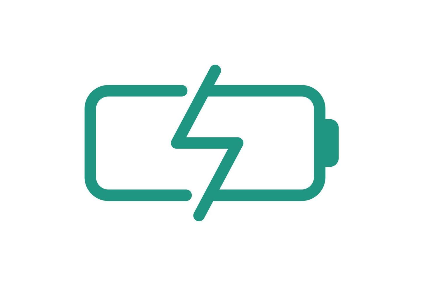 Fast electric charging battery icon. Quick electrical power accumulator charger symbol. Speed electricity charge linear sign. Express energy recharge green logo with lightning badge. Vector eps